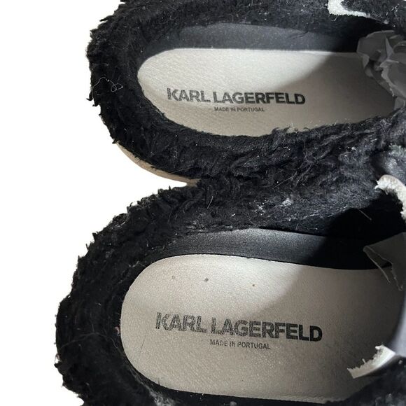 KARL LAGERFELD Slip On Sneakers Mules White Black Sherpa Edge Lace Up Size 8.5 - Picture 6 of 8